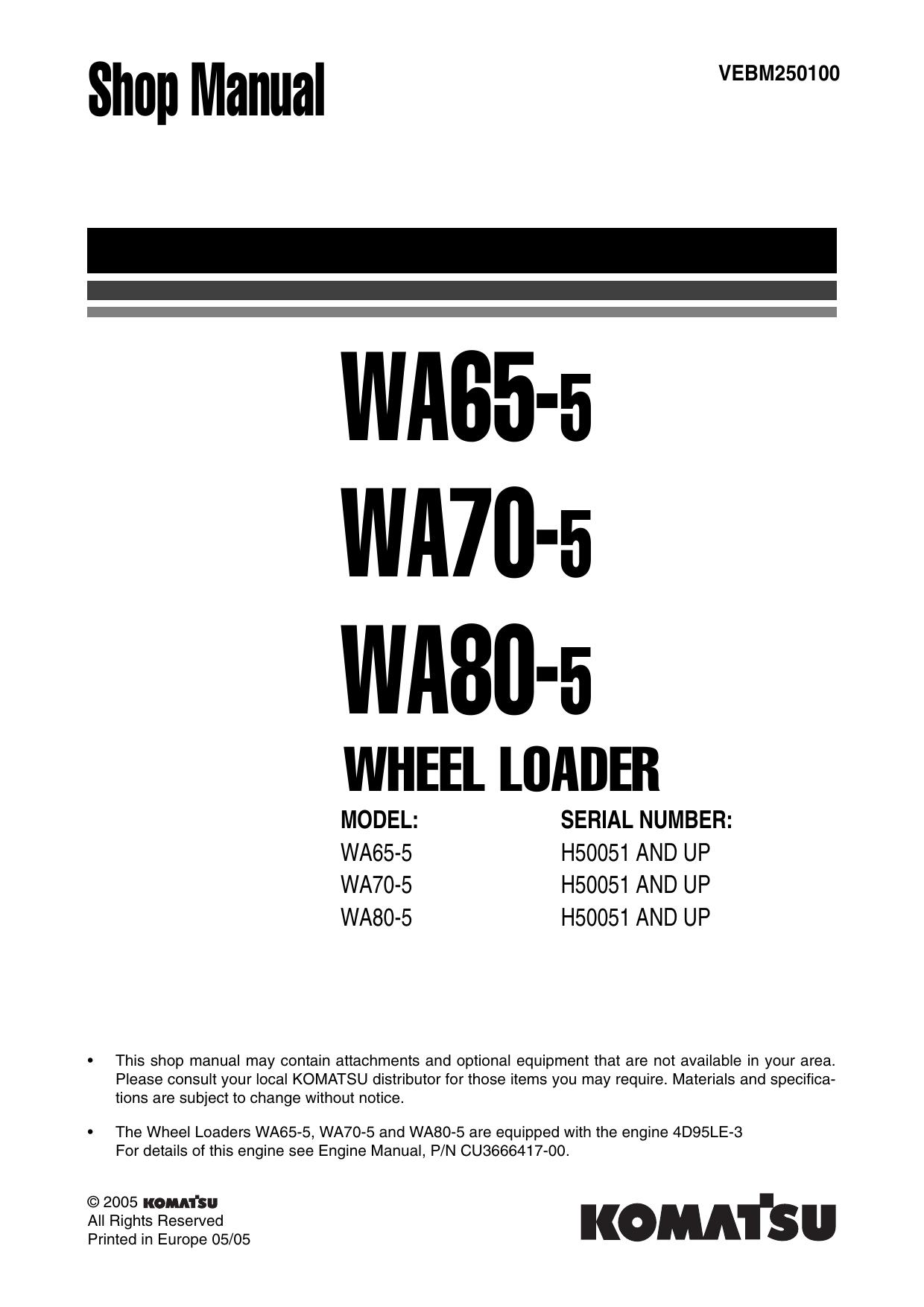 WA65-5 WA70-5 WA80-5 Shop Manual